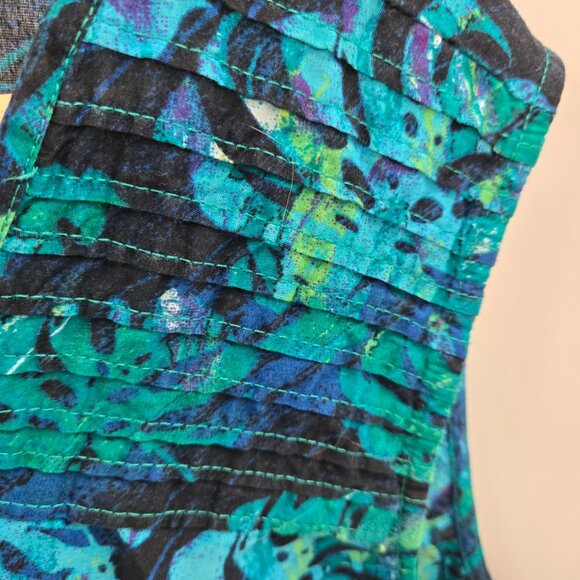 Catherines Black Blue Green Tropical Plant Beaded Buttons Cotton Tank 4x 30/32W - Picture 7 of 14